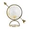 White & Gold Aluminum Tabletop Globe in Arrow Stand